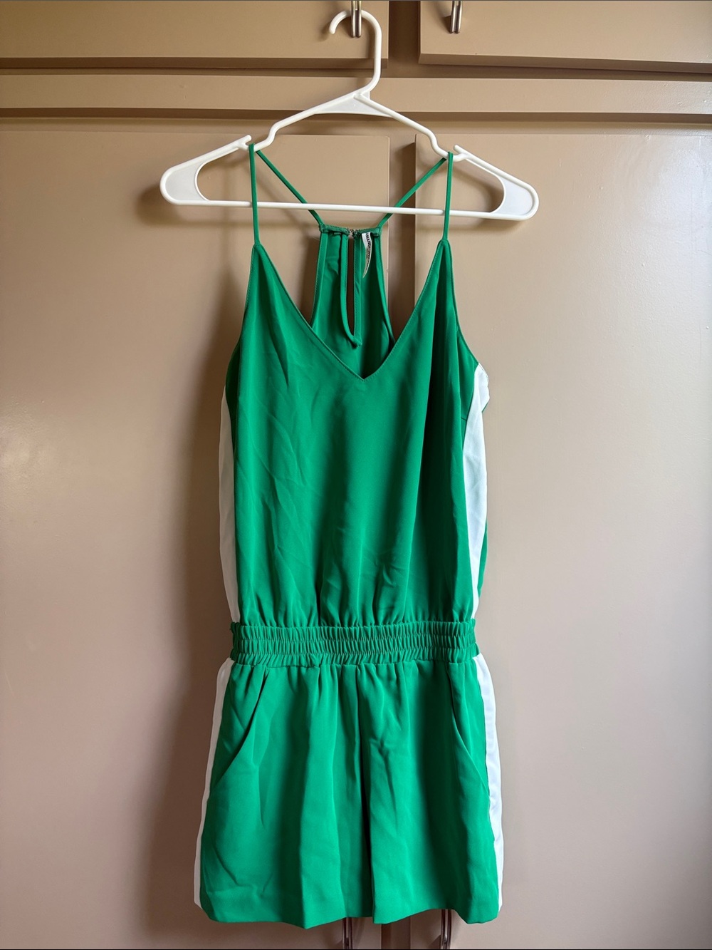 Amanda Uprichard Green and White Sleeveless Kids Romper